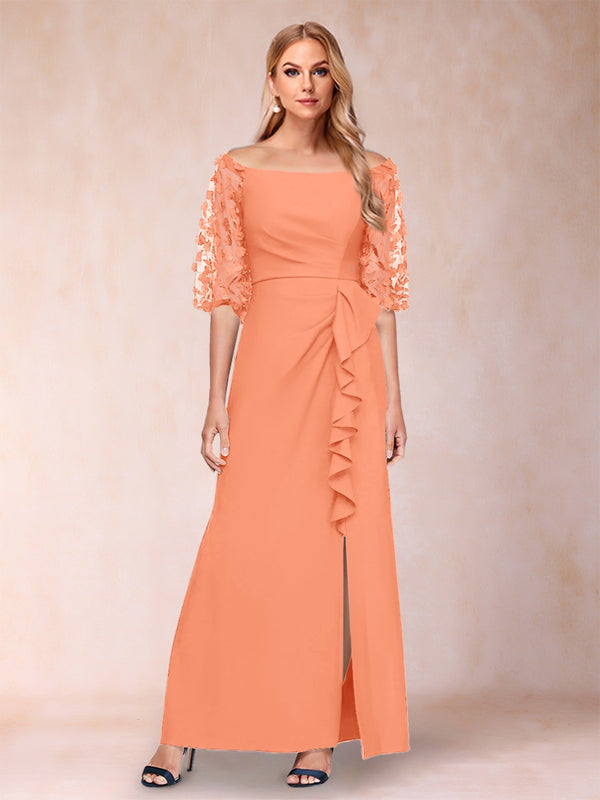 Sheath/Column Off-the-Shoulder Half Sleeves Mother of the Bride Dresses with Applique