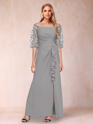 Sheath/Column Off-the-Shoulder Half Sleeves Mother of the Bride Dresses with Applique