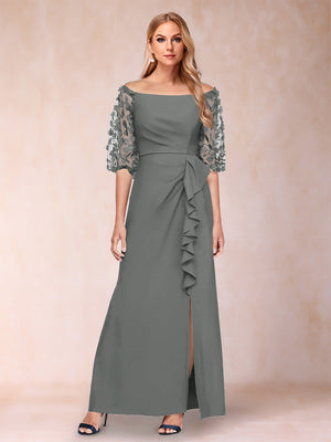Sheath/Column Off-the-Shoulder Half Sleeves Mother of the Bride Dresses with Applique