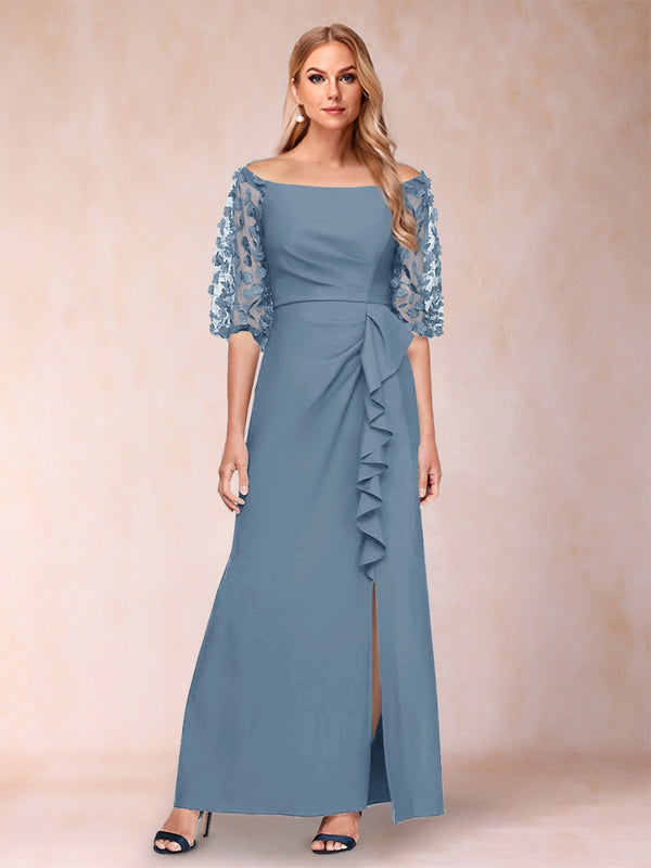 Sheath/Column Off-the-Shoulder Half Sleeves Mother of the Bride Dresses with Applique