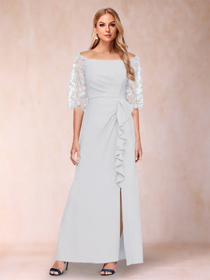 Sheath/Column Off-the-Shoulder Half Sleeves Mother of the Bride Dresses with Applique