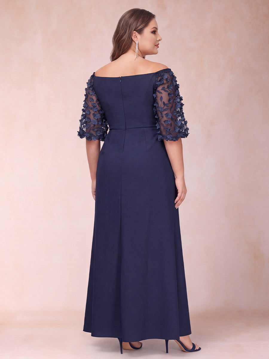 Sheath/Column Off-the-Shoulder Half Sleeves Plus Size Mother of the Bride Dresses with Applique