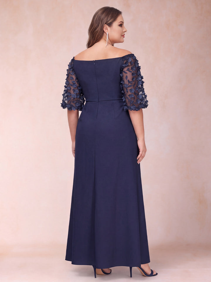 Sheath/Column Off-the-Shoulder Half Sleeves Plus Size Mother of the Bride Dresses with Applique