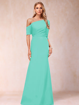 Trumpet/Mermaid One-Shoulder Half Sleeves Mother of the Bride Dresses with Ruched