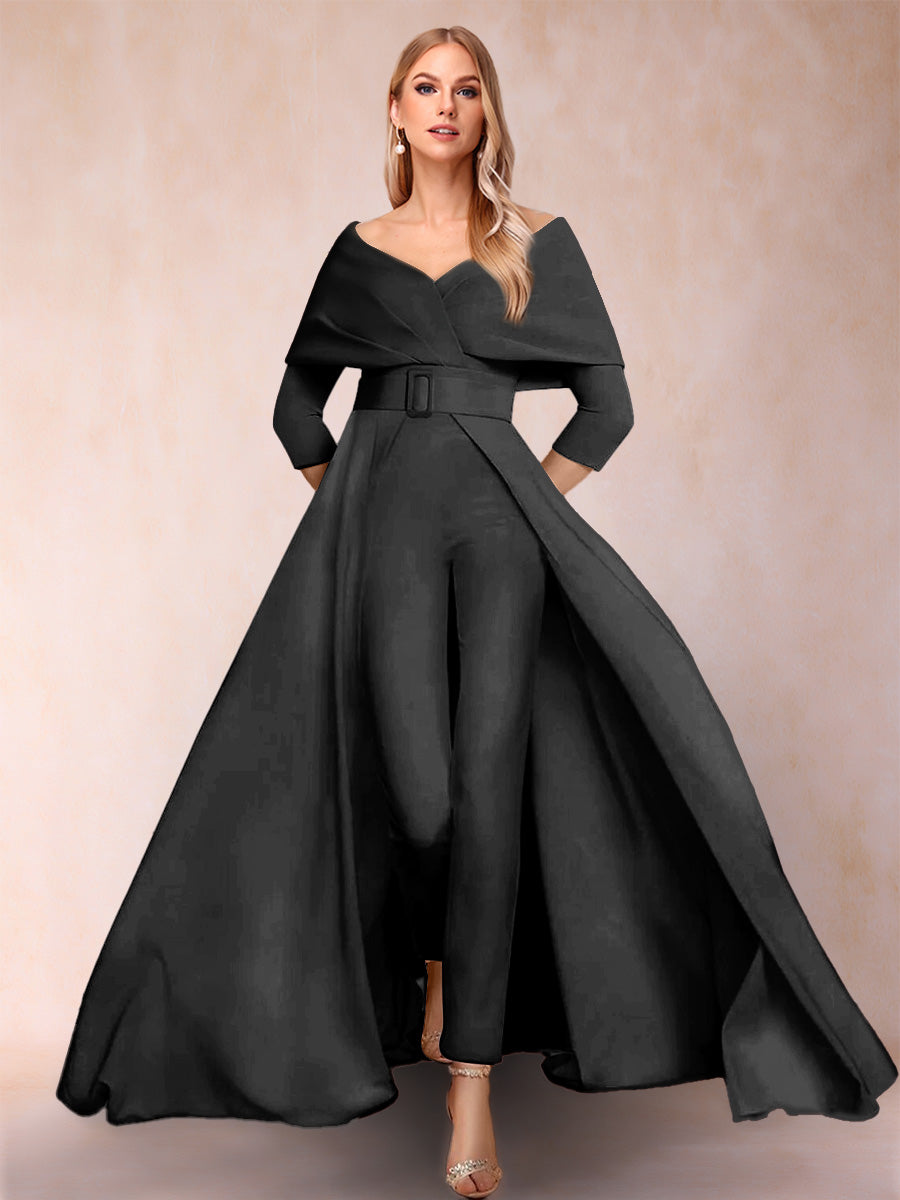A-Line/Princess V-Neck 3/4 Sleeves 2 Pieces Pantsuits with Belt