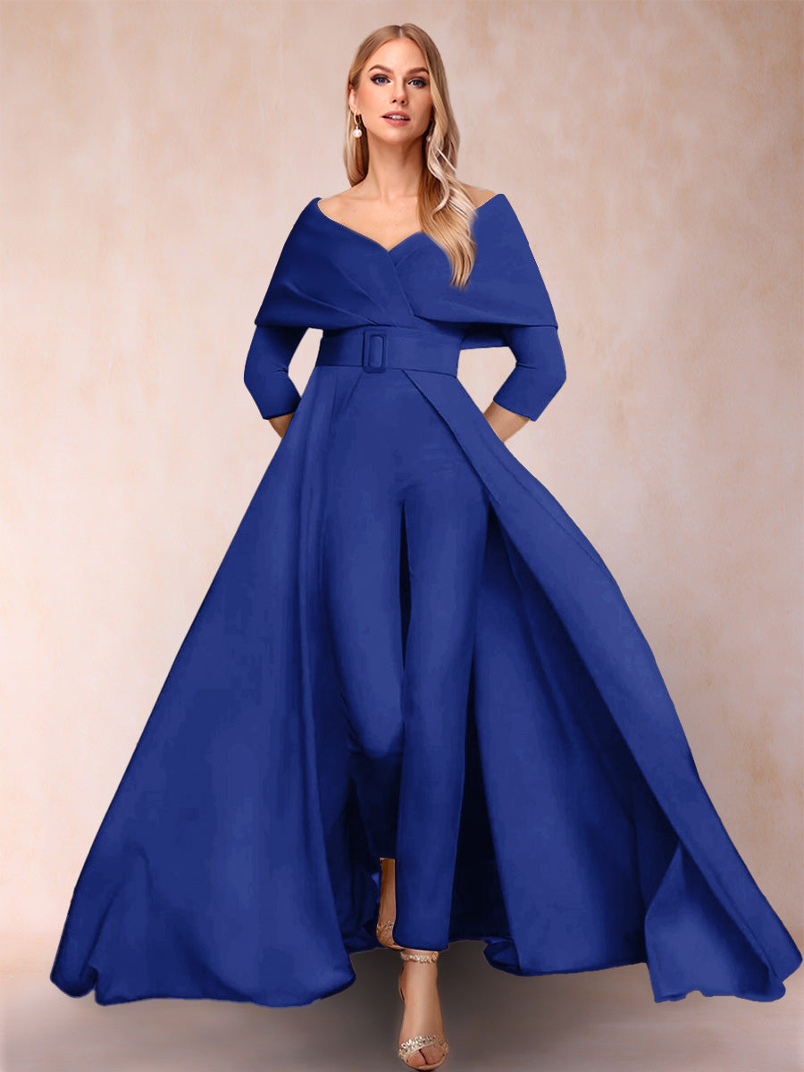 A-Line/Princess V-Neck 3/4 Sleeves Jumpsuits with Belt