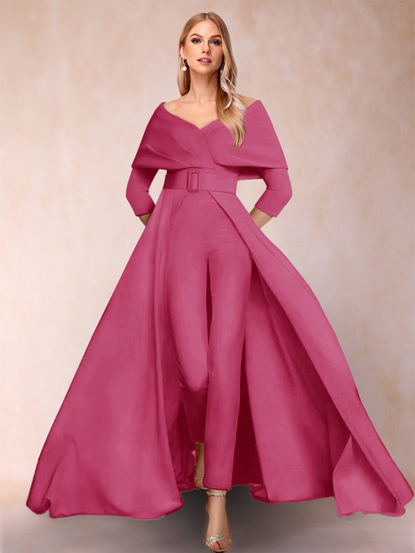 A-Line/Princess V-Neck 3/4 Sleeves Jumpsuits with Belt