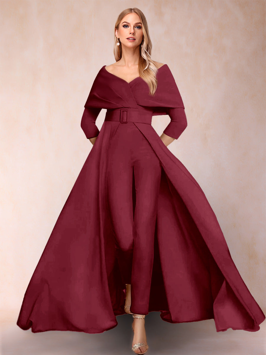 A-Line/Princess V-Neck 3/4 Sleeves Jumpsuits with Belt