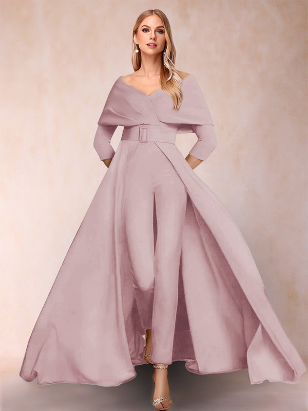 A-Line/Princess V-Neck 3/4 Sleeves Jumpsuits with Belt