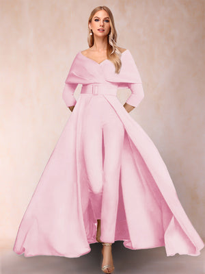 A-Line/Princess V-Neck 3/4 Sleeves Jumpsuits with Belt