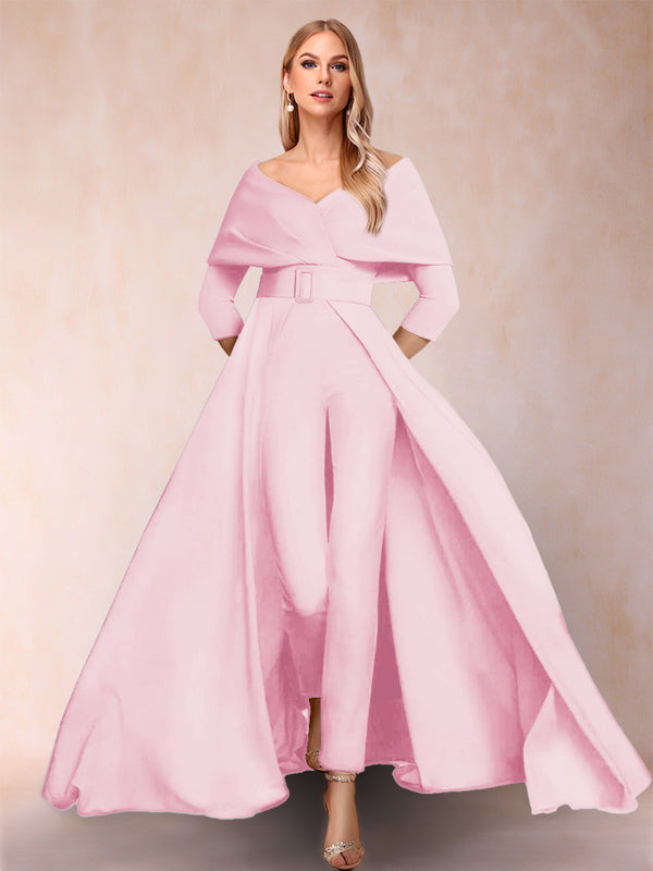 A-Line/Princess V-Neck 3/4 Sleeves Jumpsuits with Belt