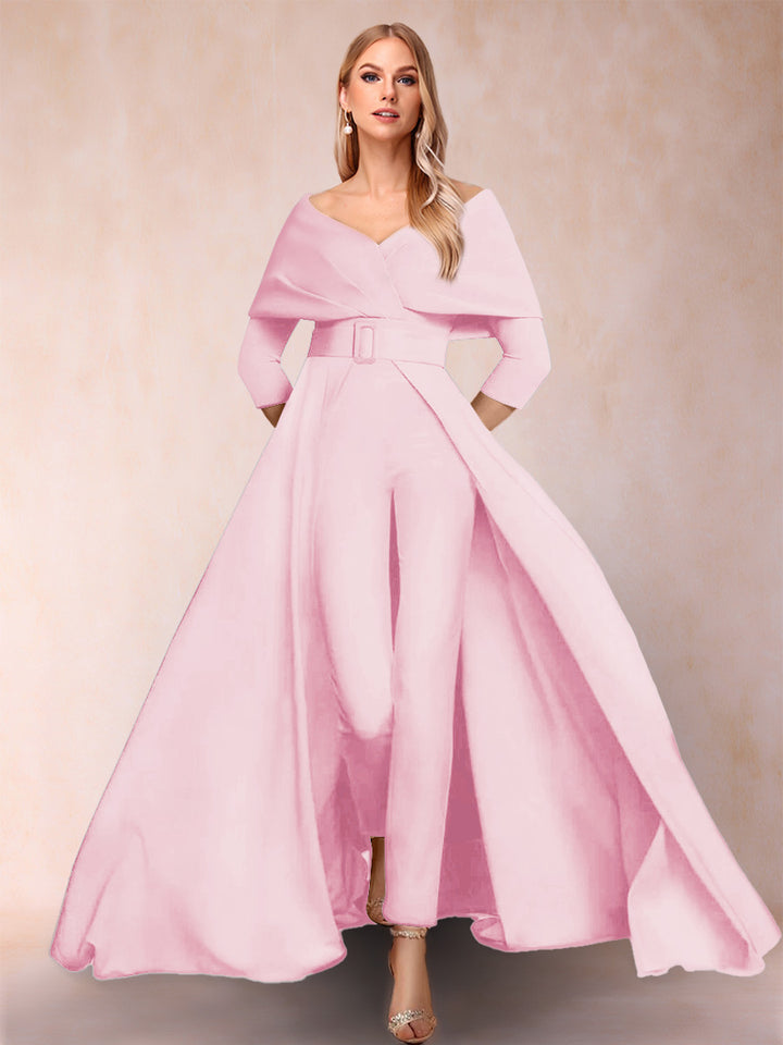 A-Line/Princess V-Neck 3/4 Sleeves Jumpsuits with Belt