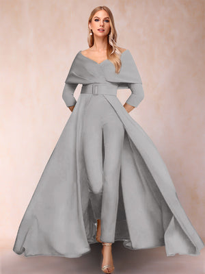 A-Line/Princess V-Neck 3/4 Sleeves Jumpsuits with Belt