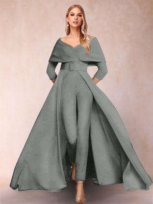 A-Line/Princess V-Neck 3/4 Sleeves Jumpsuits with Belt