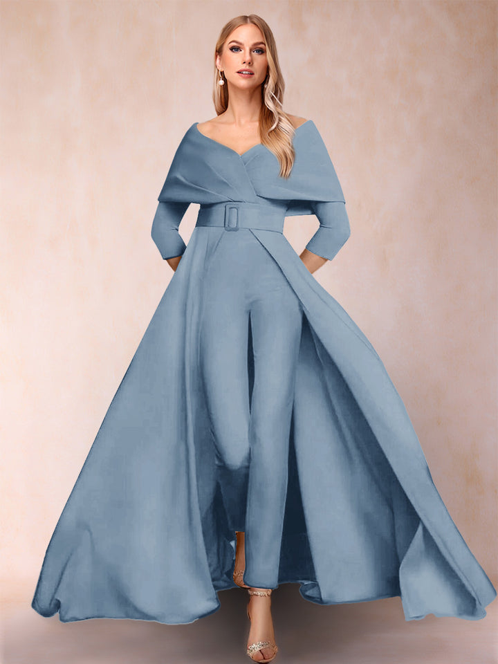 A-Line/Princess V-Neck 3/4 Sleeves Jumpsuits with Belt