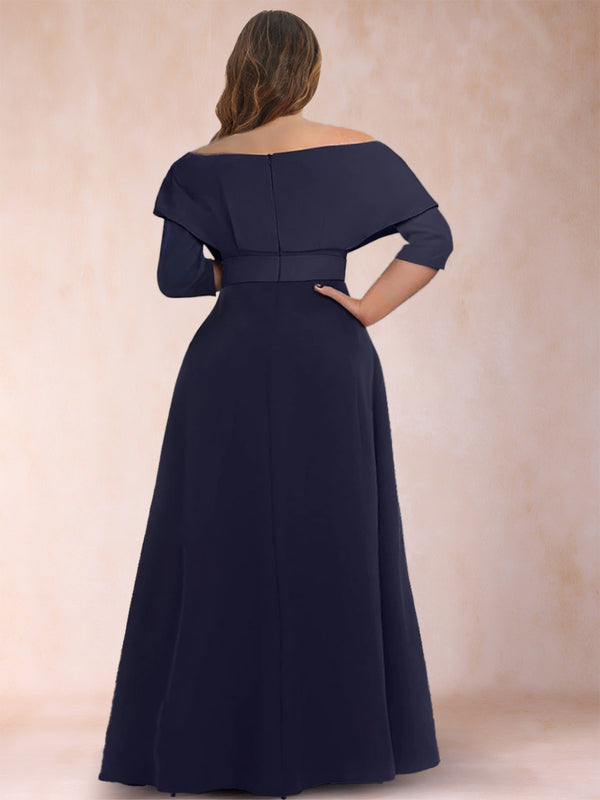 A-Line/Princess V-Neck 3/4 Sleeves Plus Size Jumpsuits with Belt