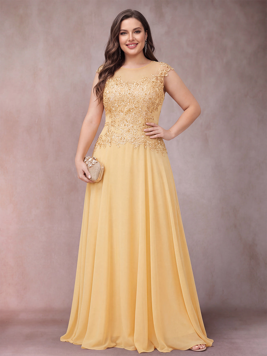 A-Line/Princess Scoop Sleeveless Plus Size Mother of the Bride Dresses with Applique