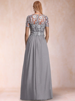 A-Line/Princess Scoop Short Sleeves Jumpsuit with Applique