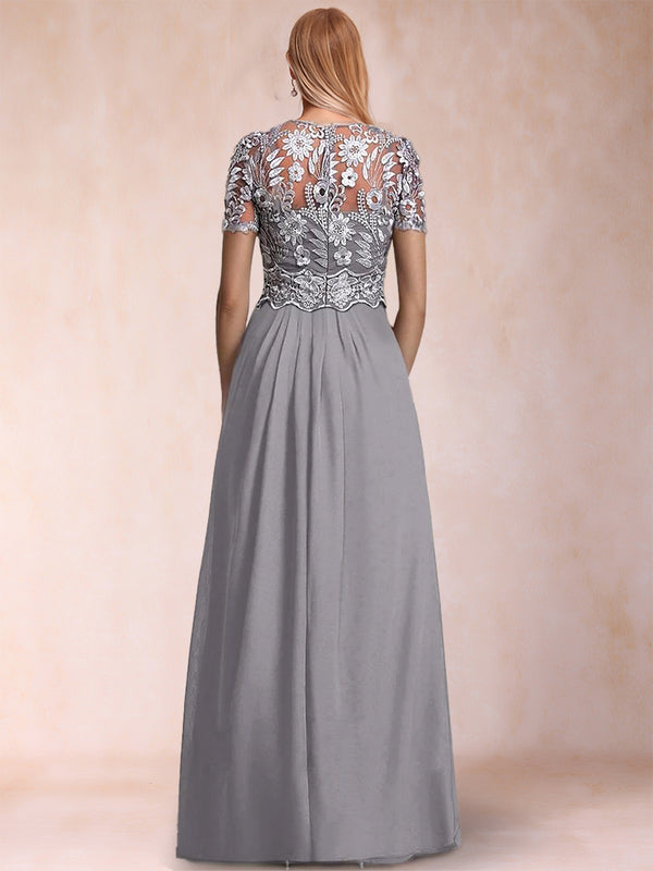 A-Line/Princess Scoop Short Sleeves Jumpsuit with Applique