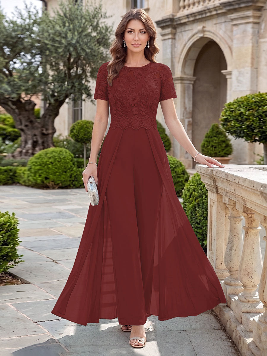 A-Line/Princess Scoop Short Sleeves Jumpsuit with Applique