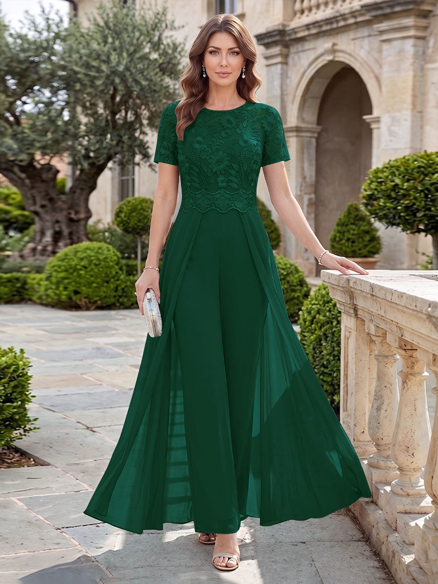 A-Line/Princess Scoop Short Sleeves Jumpsuit with Applique