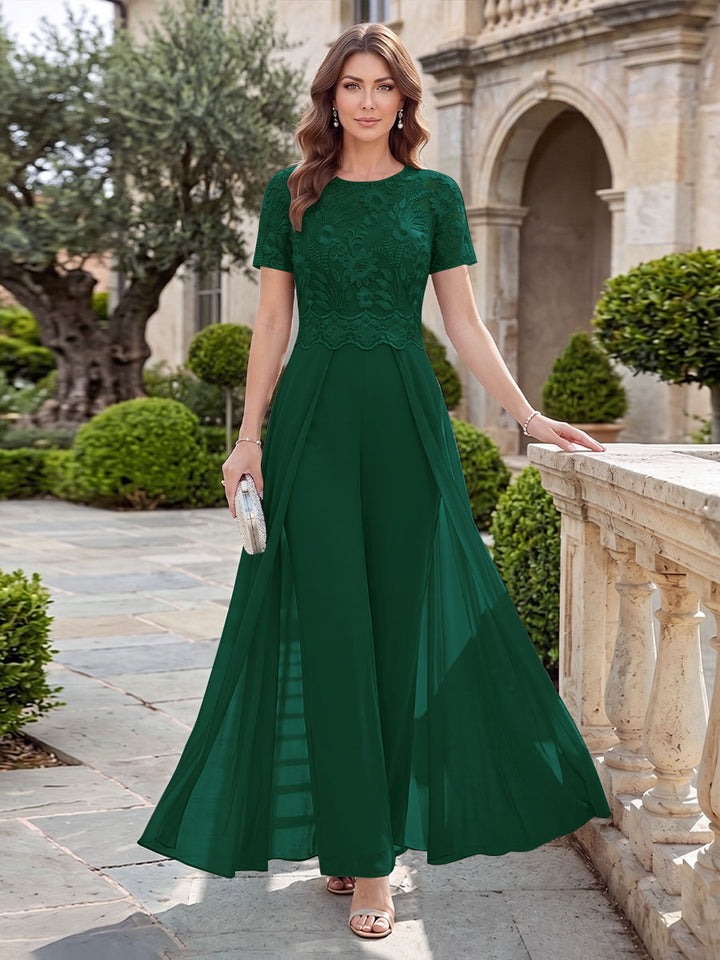 A-Line/Princess Scoop Short Sleeves Jumpsuit with Applique