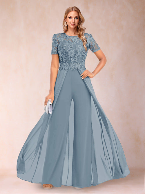 A-Line/Princess Scoop Short Sleeves Jumpsuit with Applique