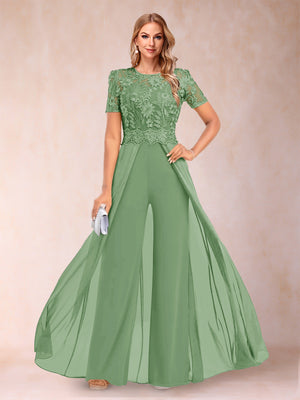 A-Line/Princess Scoop Short Sleeves Jumpsuit with Applique