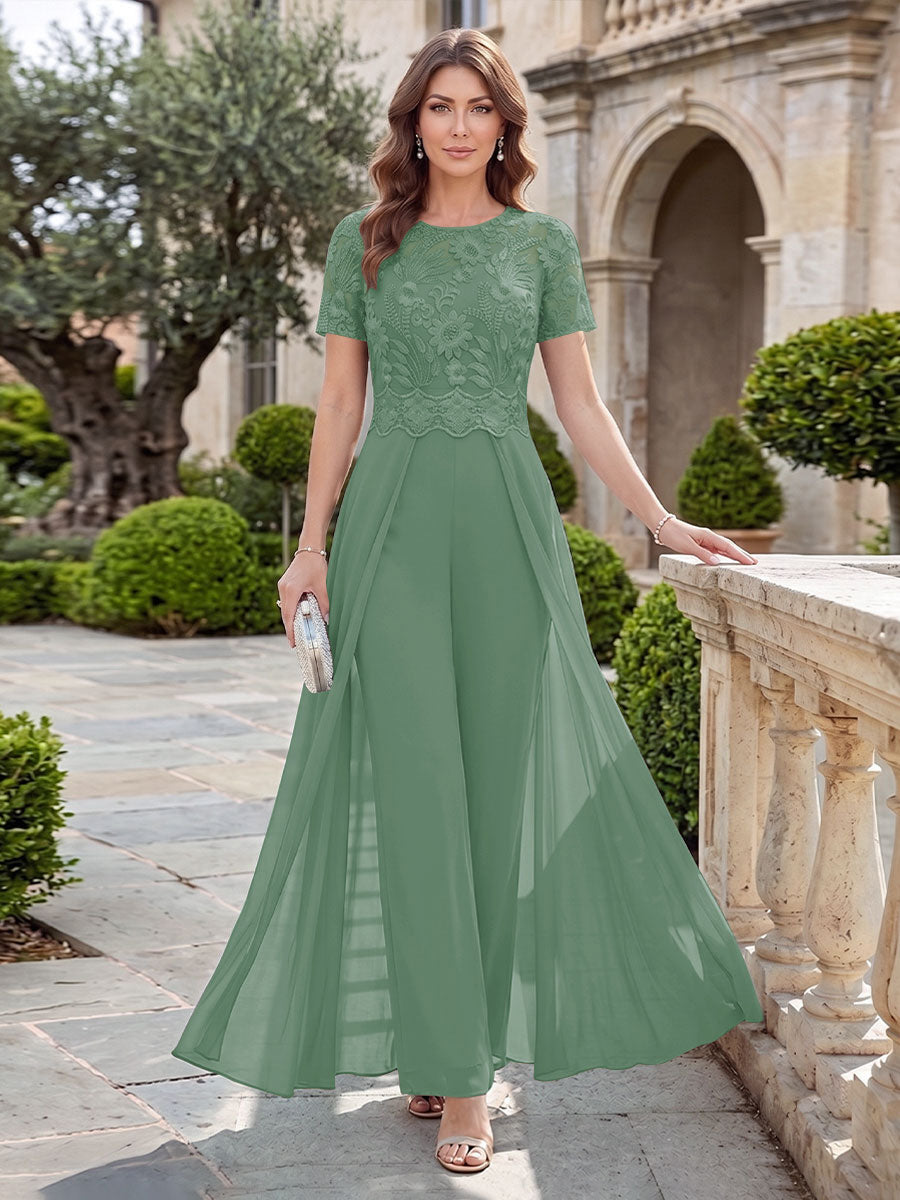 A-Line/Princess Scoop Short Sleeves Jumpsuit with Applique
