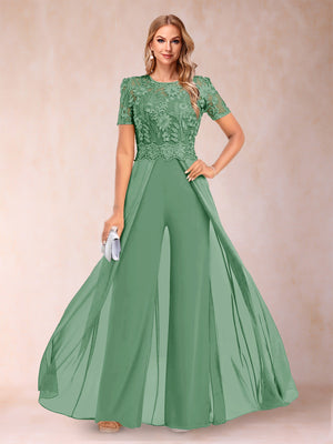 A-Line/Princess Scoop Short Sleeves Jumpsuit with Applique