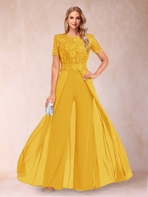 A-Line/Princess Scoop Short Sleeves Jumpsuit with Applique