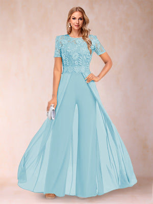 A-Line/Princess Scoop Short Sleeves Jumpsuit with Applique