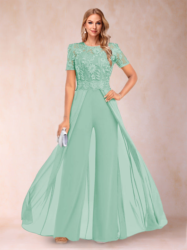 A-Line/Princess Scoop Short Sleeves Jumpsuit with Applique