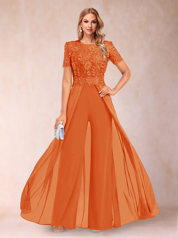 A-Line/Princess Scoop Short Sleeves Jumpsuit with Applique