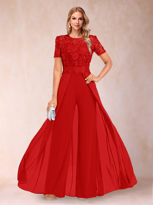 A-Line/Princess Scoop Short Sleeves Jumpsuit with Applique