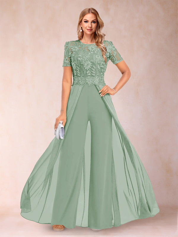 A-Line/Princess Scoop Short Sleeves Jumpsuit with Applique