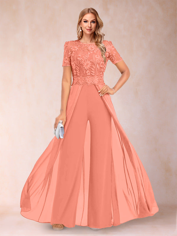 A-Line/Princess Scoop Short Sleeves Jumpsuit with Applique