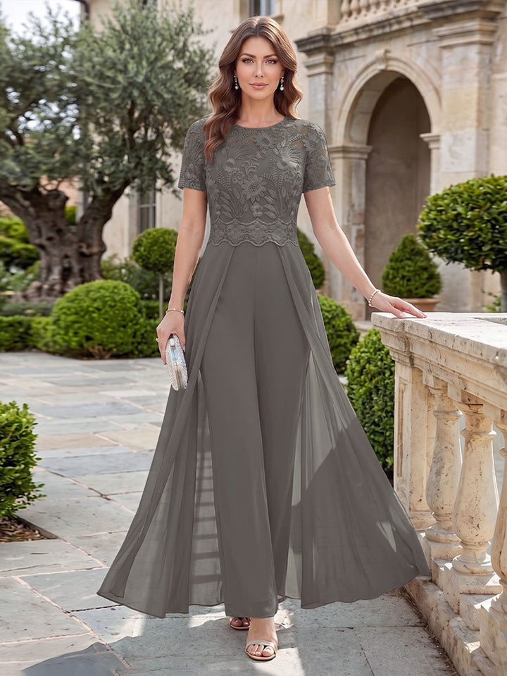 A-Line/Princess Scoop Short Sleeves Jumpsuit with Applique