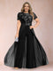 A-Line/Princess Scoop Short Sleeves Plus Size Mother of the Bride Jumpsuit with Applique