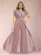 A-Line/Princess Scoop Short Sleeves Plus Size Mother of the Bride Jumpsuit with Applique