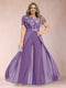 A-Line/Princess Scoop Short Sleeves Plus Size Mother of the Bride Jumpsuit with Applique