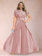 A-Line/Princess Scoop Short Sleeves Plus Size Mother of the Bride Jumpsuit with Applique