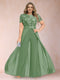 A-Line/Princess Scoop Short Sleeves Plus Size Mother of the Bride Jumpsuit with Applique