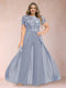 A-Line/Princess Scoop Short Sleeves Plus Size Mother of the Bride Jumpsuit with Applique
