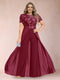 A-Line/Princess Scoop Short Sleeves Plus Size Mother of the Bride Jumpsuit with Applique