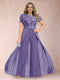 A-Line/Princess Scoop Short Sleeves Plus Size Mother of the Bride Jumpsuit with Applique
