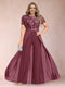 A-Line/Princess Scoop Short Sleeves Plus Size Mother of the Bride Jumpsuit with Applique