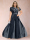 A-Line/Princess Scoop Short Sleeves Plus Size Mother of the Bride Jumpsuit with Applique