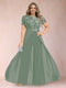 A-Line/Princess Scoop Short Sleeves Plus Size Mother of the Bride Jumpsuit with Applique