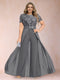 A-Line/Princess Scoop Short Sleeves Plus Size Mother of the Bride Jumpsuit with Applique